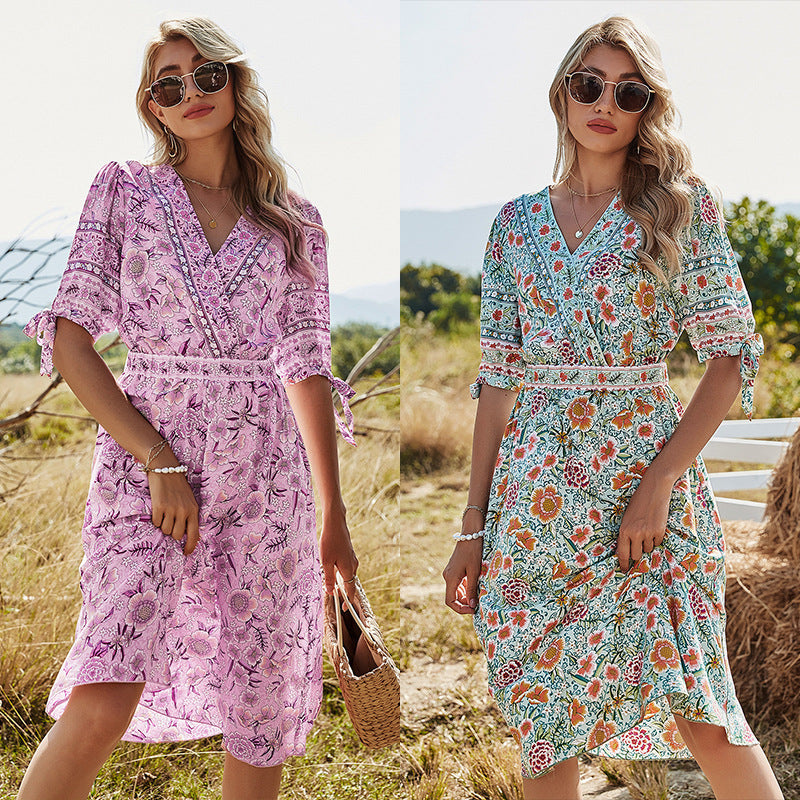 Vacation Style Long Floral Dress Women's Women's A-Line Skirt