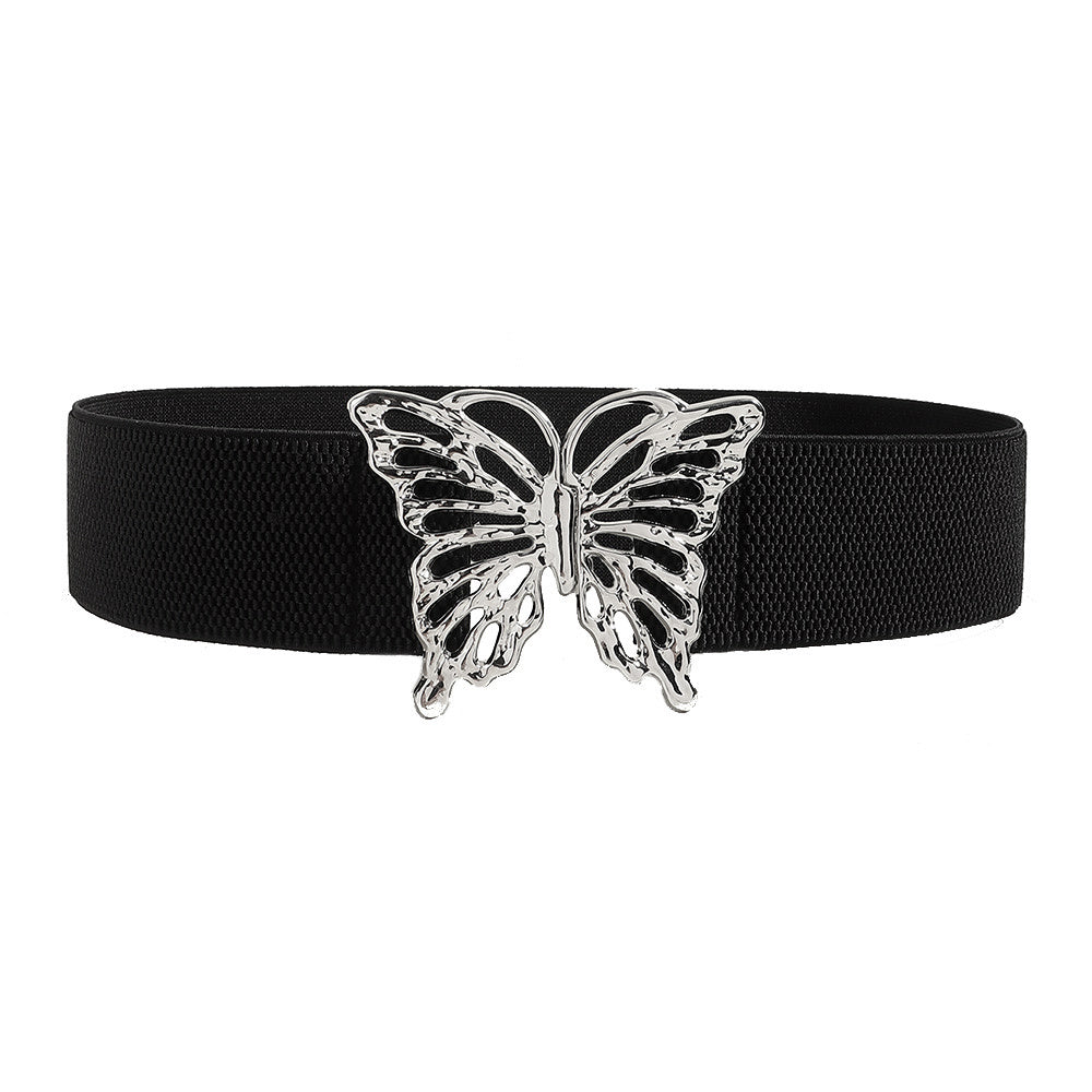 Fashion Women's Butterfly Belt Elastic Elastic Buckle Waist Seal Decorative Shirt Dress Waist Trim