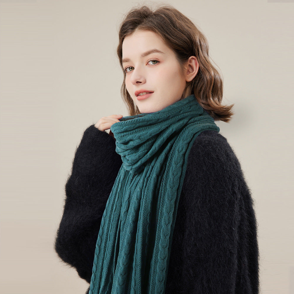 Solid Color Scarf For Women Winter Warm Fashion Versatile Shawl Korean Style Sweet Knitted Woolen Long Scarf