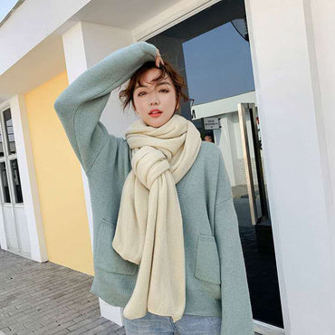 Pure Color Knitted Wool Scarf Women Autumn And Winter