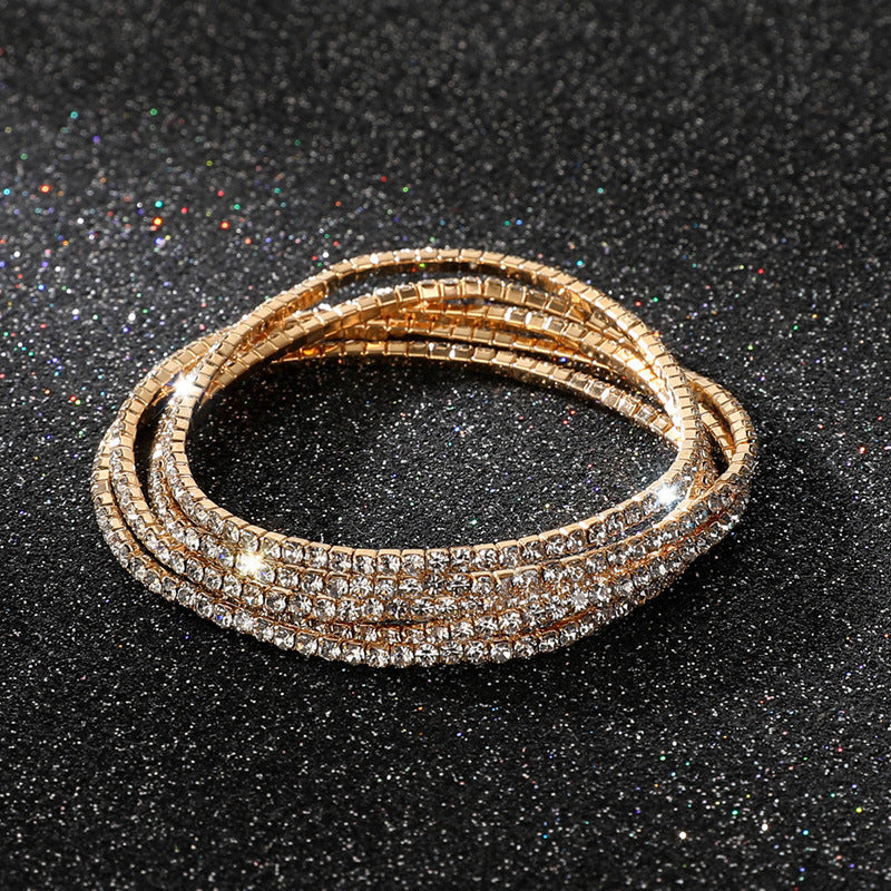 Diamond-embedded Stretch Bracelet 2mm Single Row Color