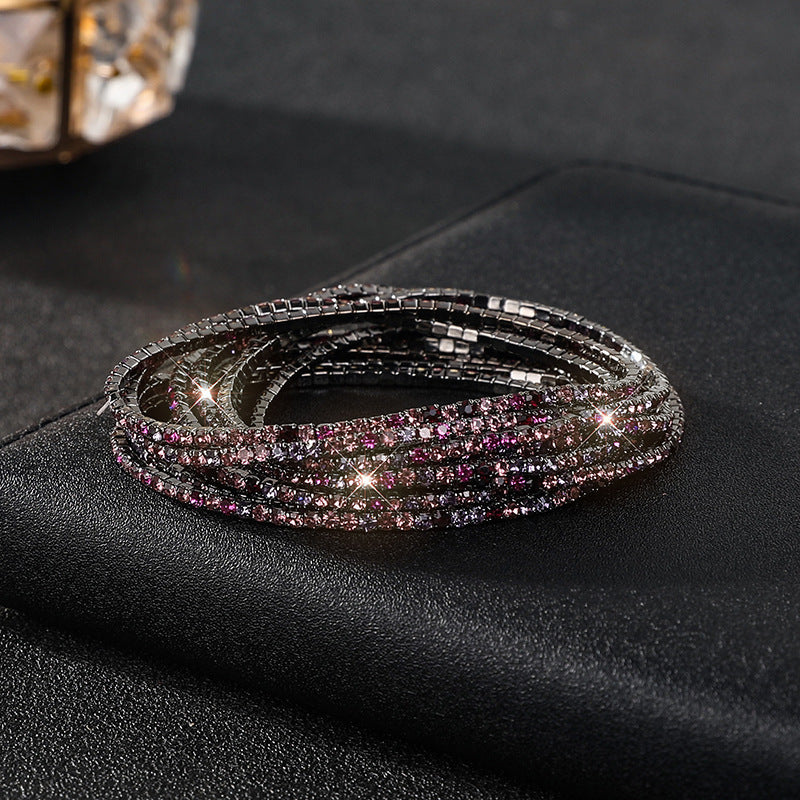 Diamond-embedded Stretch Bracelet 2mm Single Row Color