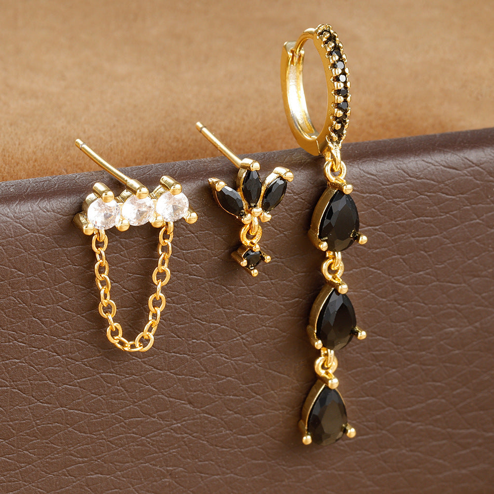 Fashion Twin Round And Square Zircon Earrings