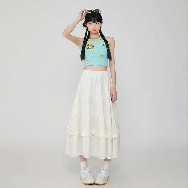 Vintage Cake A- Line Skirt Draping Casual Long Skirt