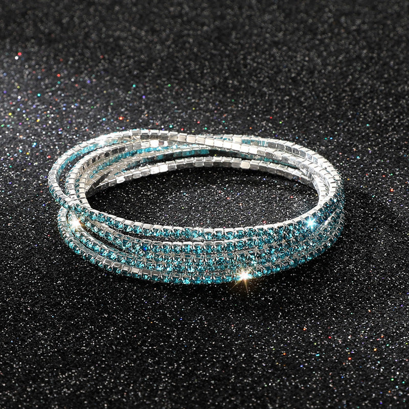 Diamond-embedded Stretch Bracelet 2mm Single Row Color