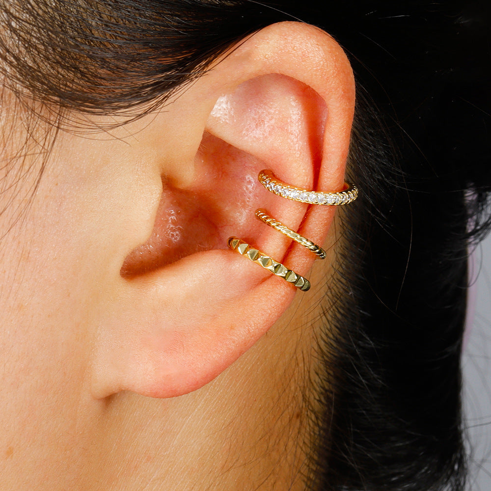 Simple Rhinestone-sensitive Alloy Double-layer Ear Clip