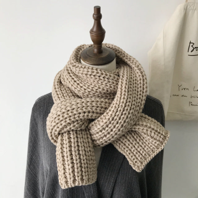 All-match Winter Thickened Warm Solid Color Thick Knit Woolen Scarf Women