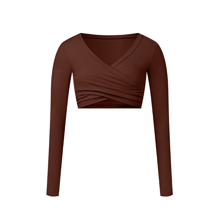 Tight Long Sleeve Cross Layered Sports Long Sleeve Brushed Top