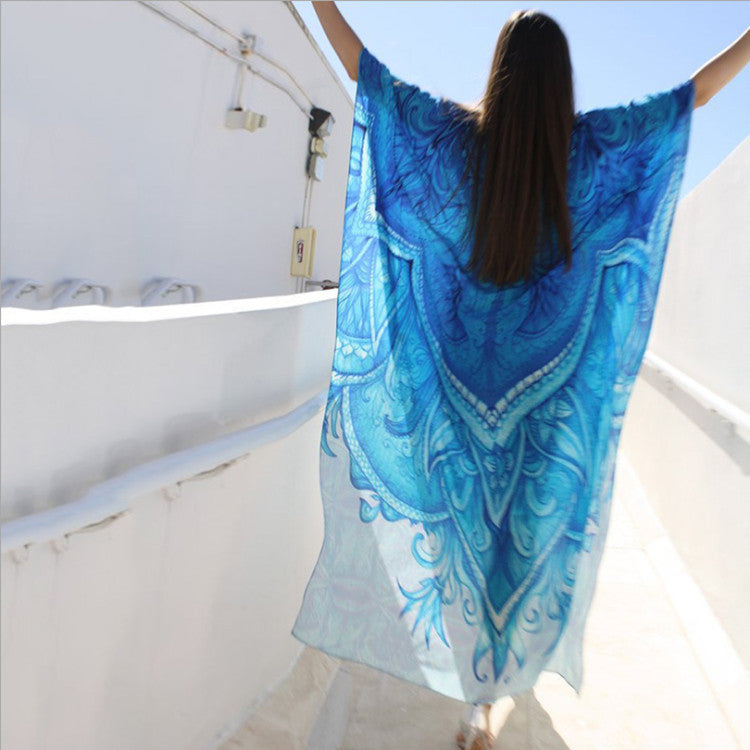 European And American New Satin Loose Fit Dress Vacation Casual Overlay Cover Up