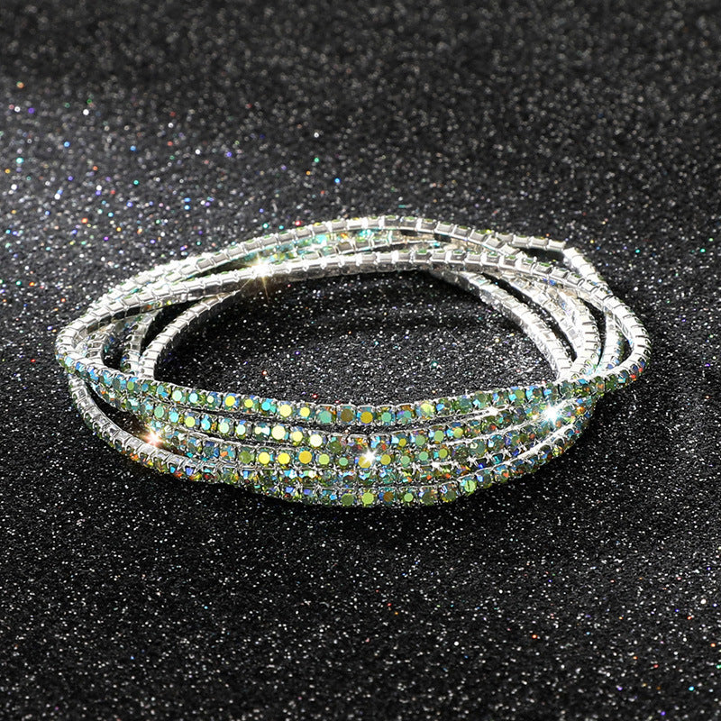 Diamond-embedded Stretch Bracelet 2mm Single Row Color