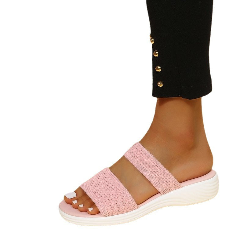 Large Size Fly Woven Mesh Casual Outdoor Platform Beach Sandals