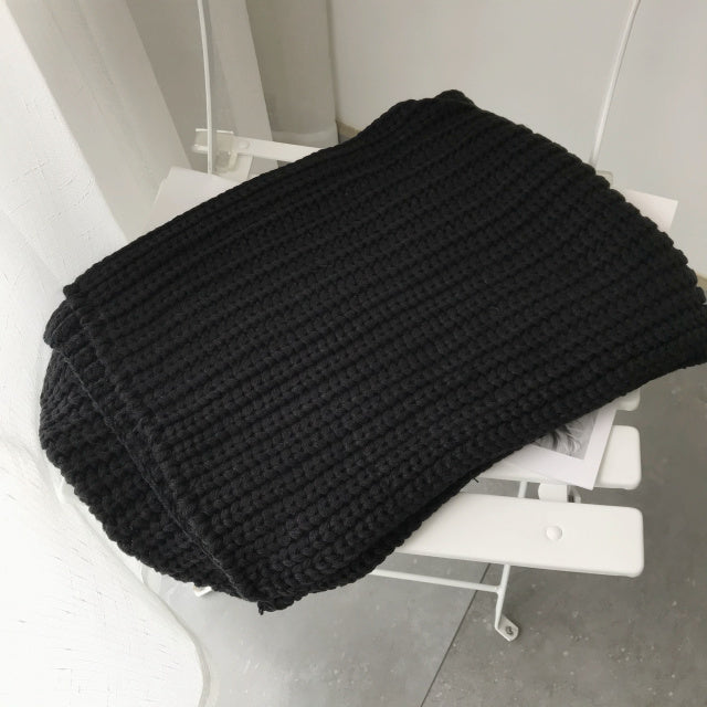 All-match Winter Thickened Warm Solid Color Thick Knit Woolen Scarf Women