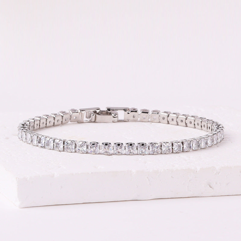 Fashion Personality Square Color Zircon Full Diamond Bracelet 18K Gold Plating
