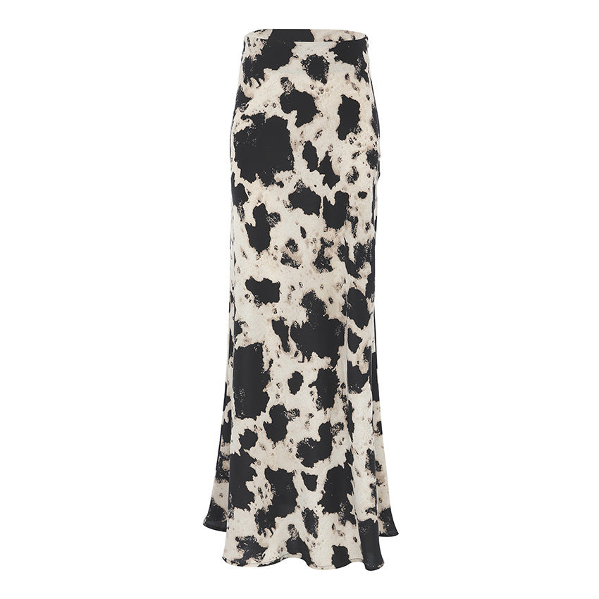 Elegant Graceful Printed Simple Style All-match High Waist Skirt Cross-border Niche Long Skirt