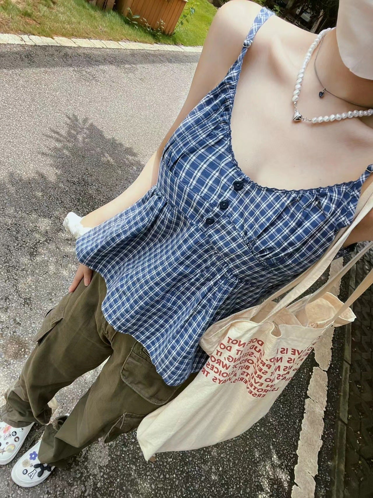 Three-button Plaid Camisole Women's Outer Wear - Chic Angle