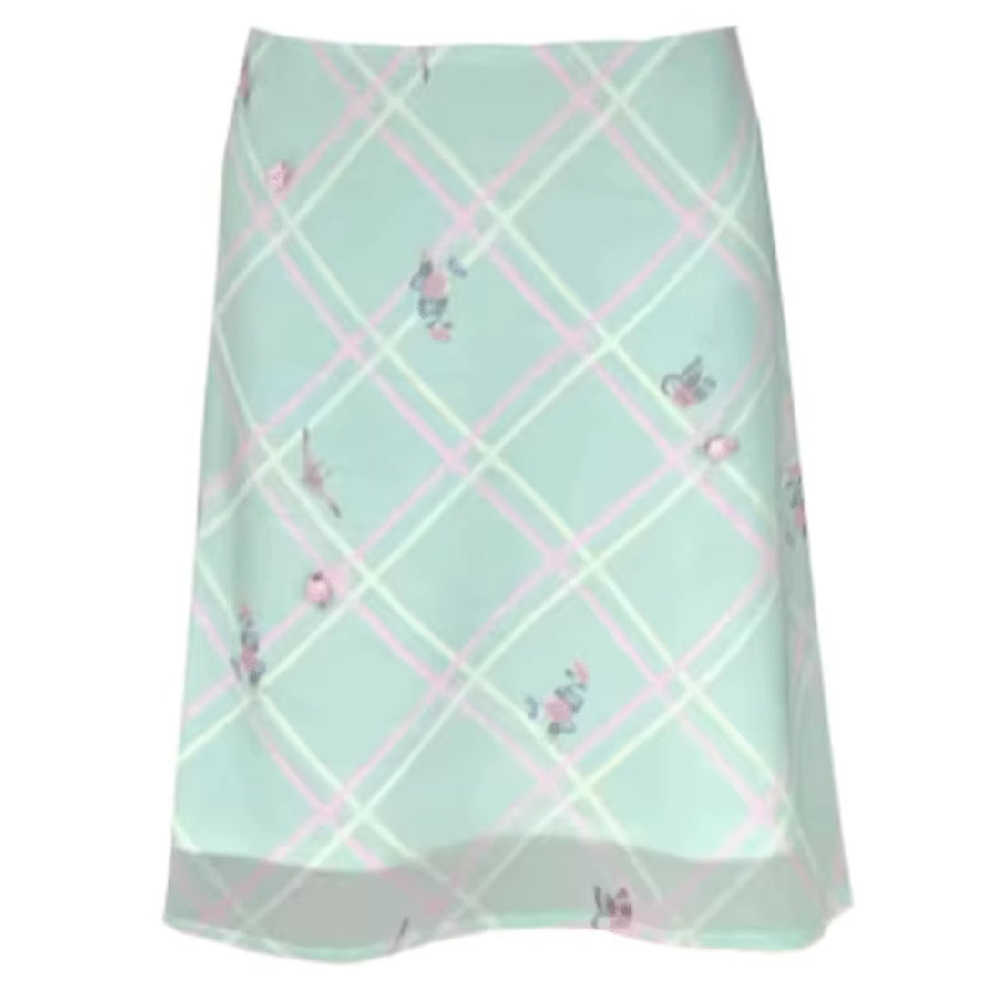 Women's Retro Green Plaid Floral Skirt