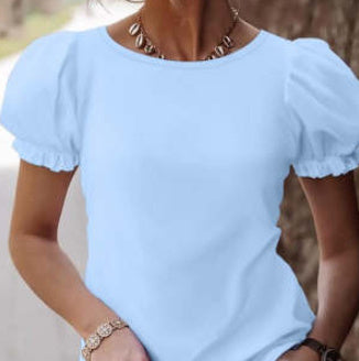 Casual Lace Stitching Tied Gift Knot Puff Sleeve Top