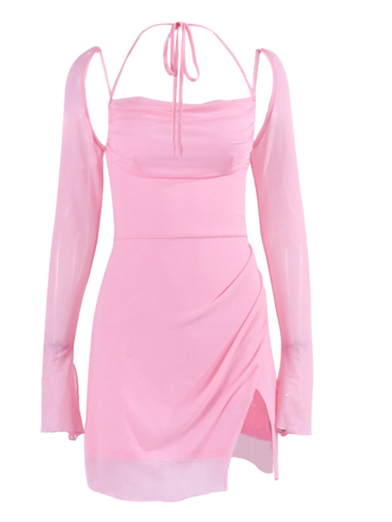 Solid Color Backless Hanging Neck Halter Dresses