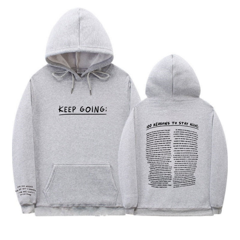 Large Size Fleece-lined Casual Letter Thread Drop-shoulder Sleeve Hooded Sweater