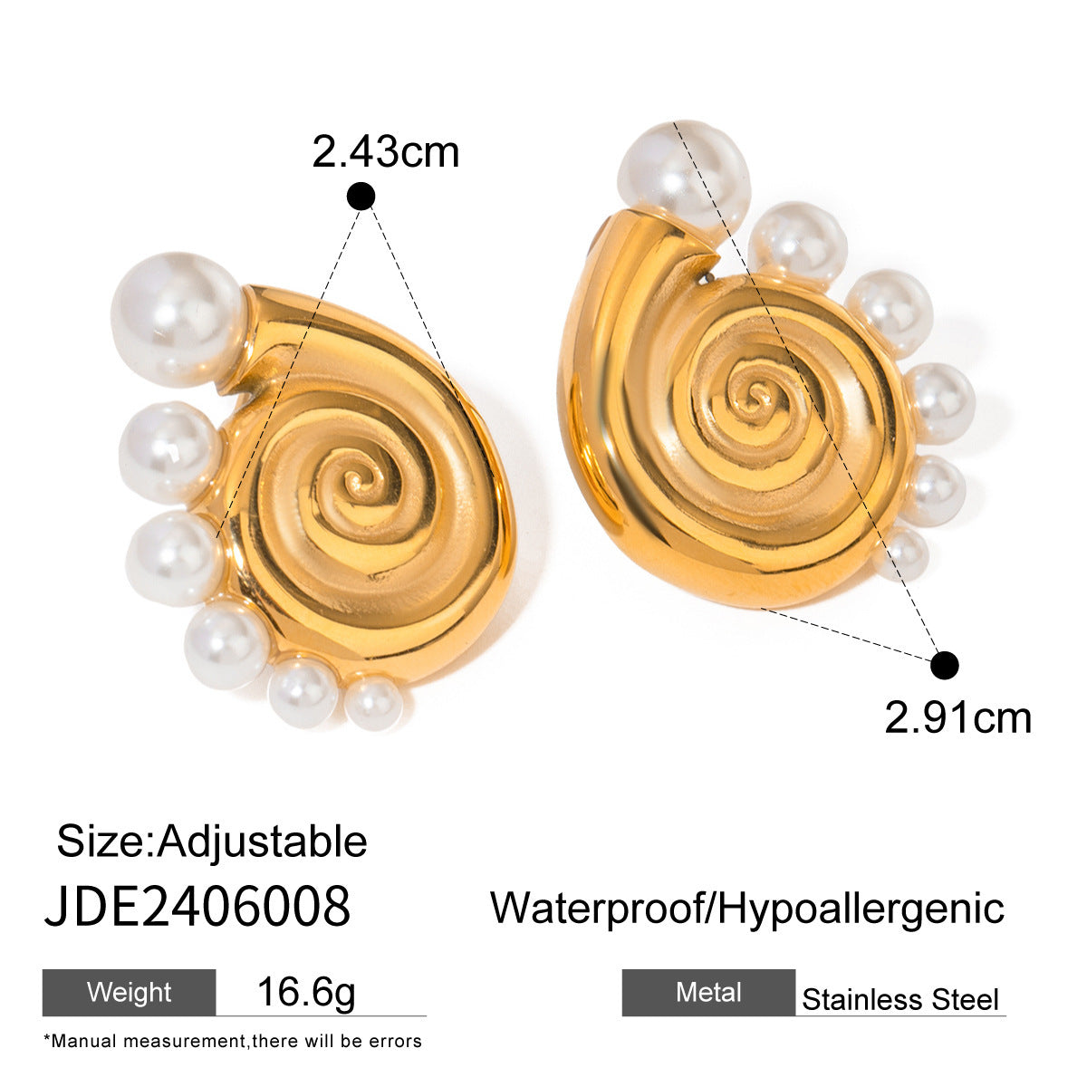 18K Gold Stainless Steel Conch Sticky Pearl Earrings