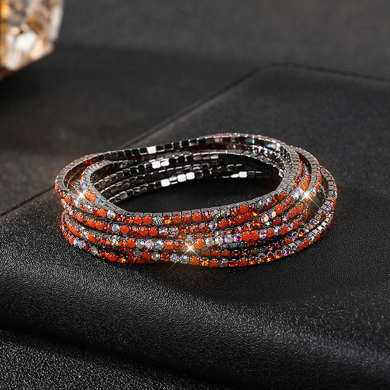 Diamond-embedded Stretch Bracelet 2mm Single Row Color