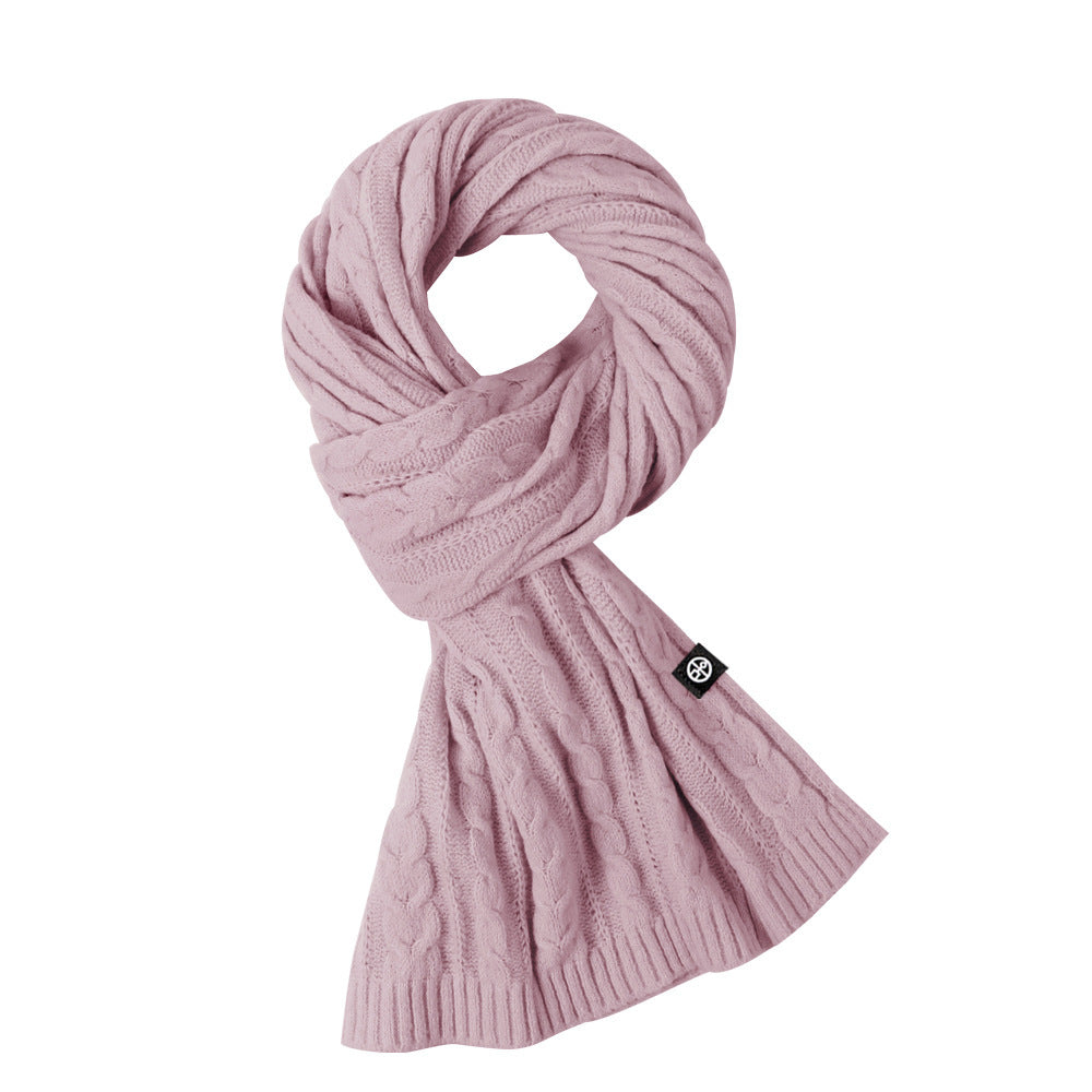 Solid Color Scarf For Women Winter Warm Fashion Versatile Shawl Korean Style Sweet Knitted Woolen Long Scarf