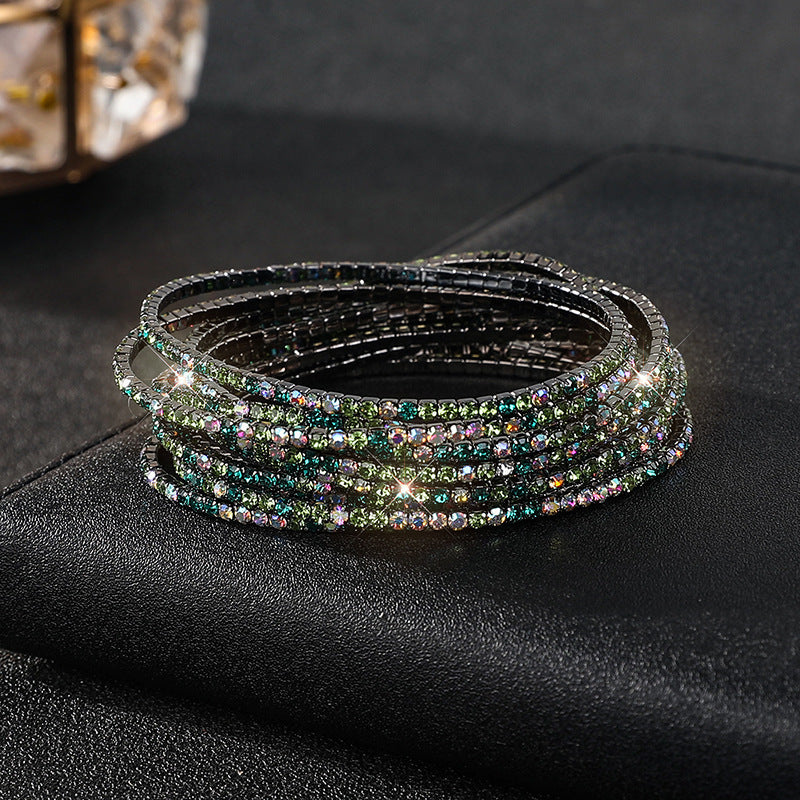 Diamond-embedded Stretch Bracelet 2mm Single Row Color