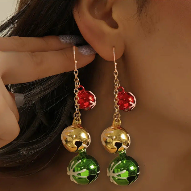 European And American Elegant Cute Christmas Colorful Bell Tassel Earrings