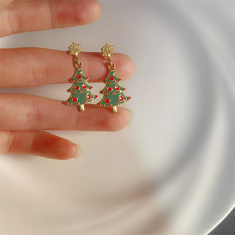 Christmas Tree Earrings Small Fashion Diamond Women's