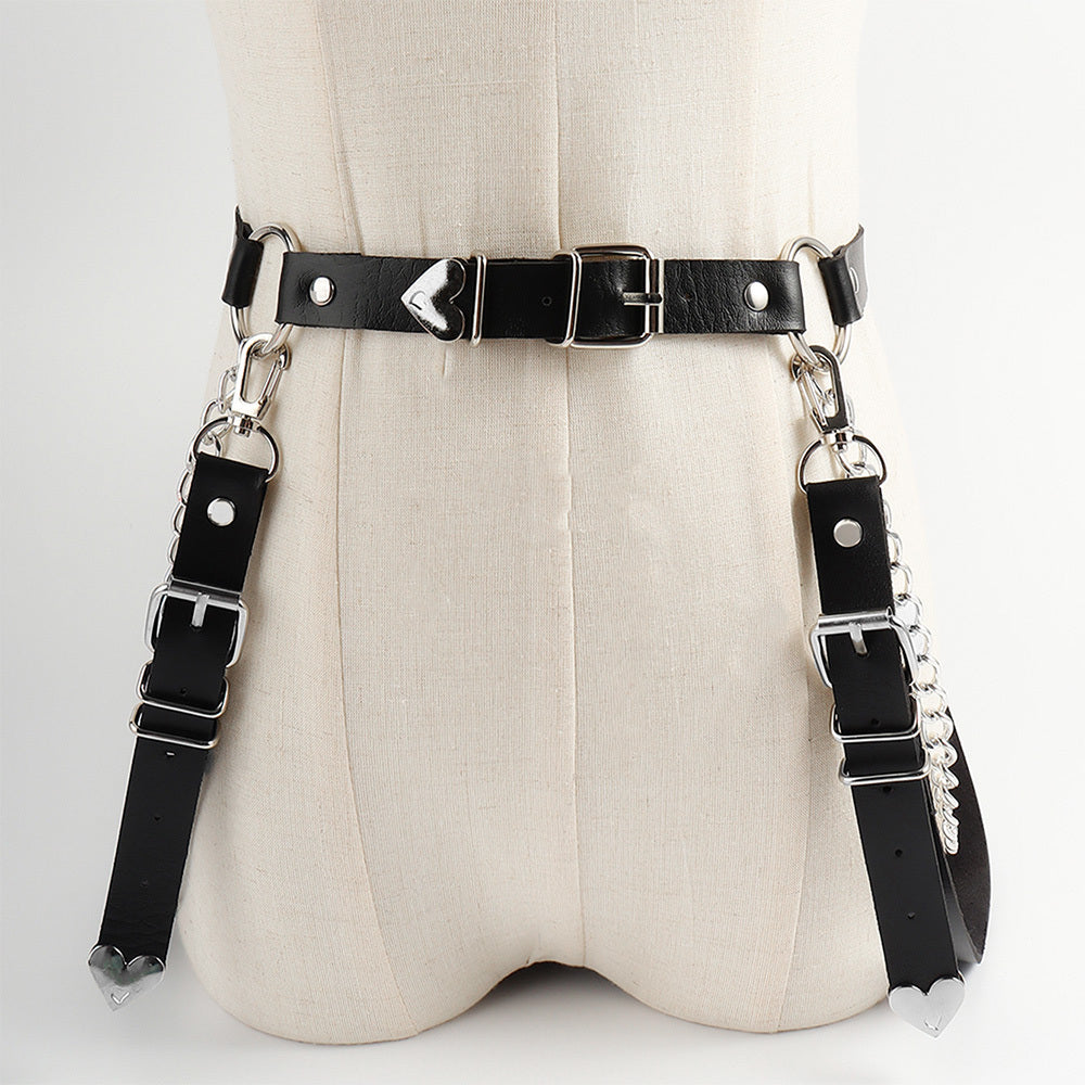 Punk Darkwind Women's Belt Leather Functional Chain Love Belt Sexy Uniform Suspenders Harness Accessories