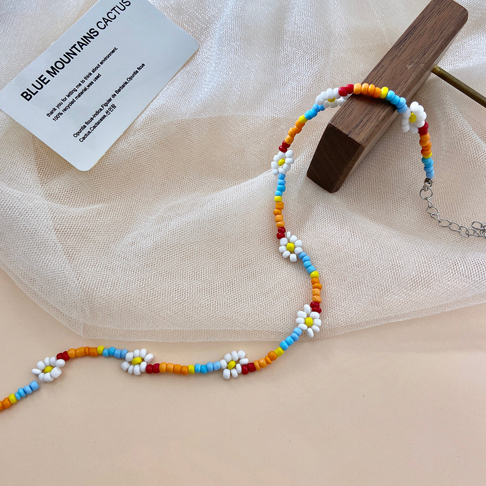 Creative Rice Bead Woven Flower Geometric Necklace