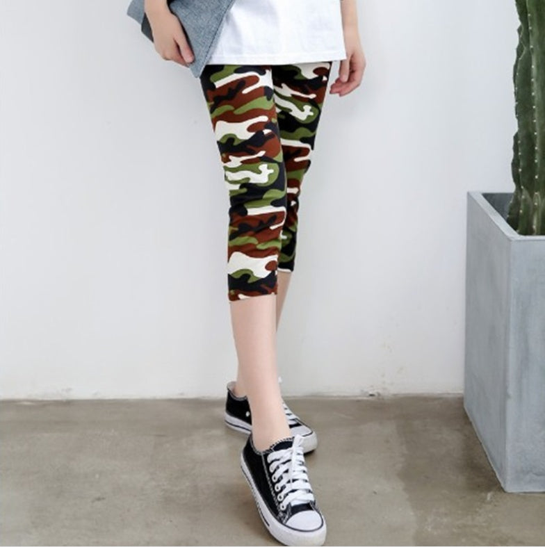 Printed Cropped Leggings Women Stretch Milk Silk Thin Pants