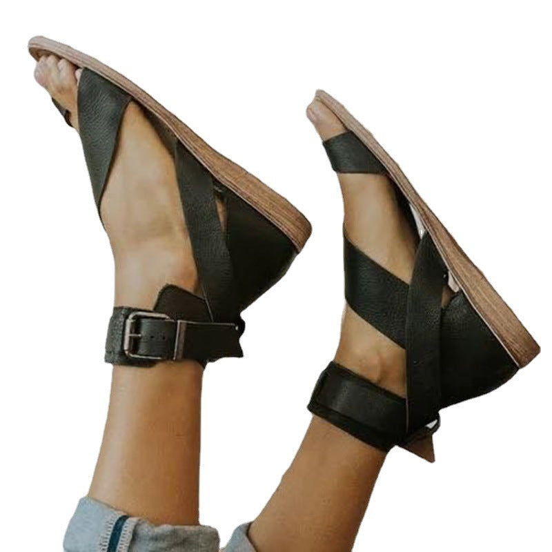 Plus Size Roman Style Women's Buckle Toe Slippers Flat Sandals