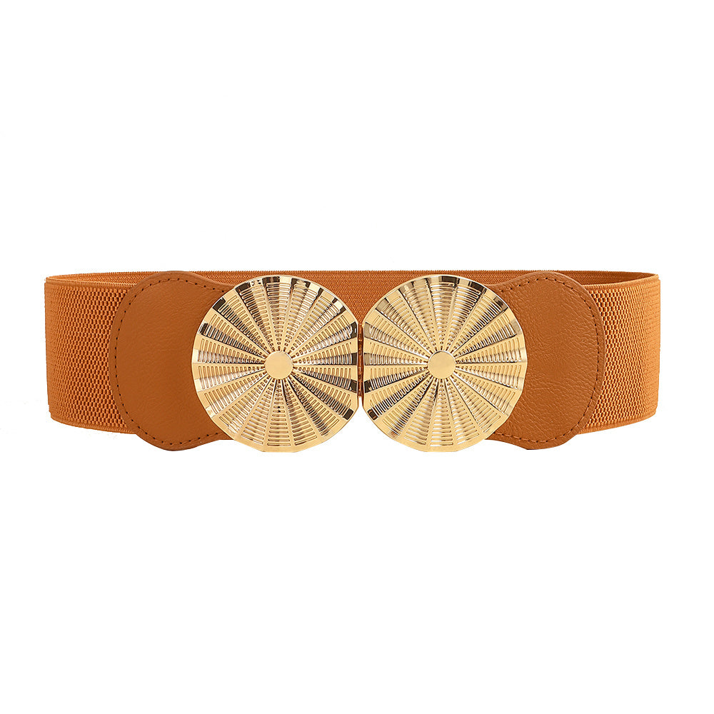 Stylish Women's Wide Belt Elastic Elastic Metal Circle With Jacket Shirt-skirt Waist Seal