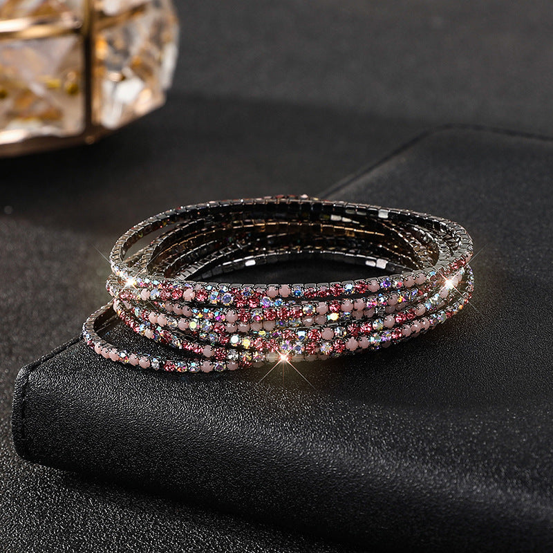 Diamond-embedded Stretch Bracelet 2mm Single Row Color