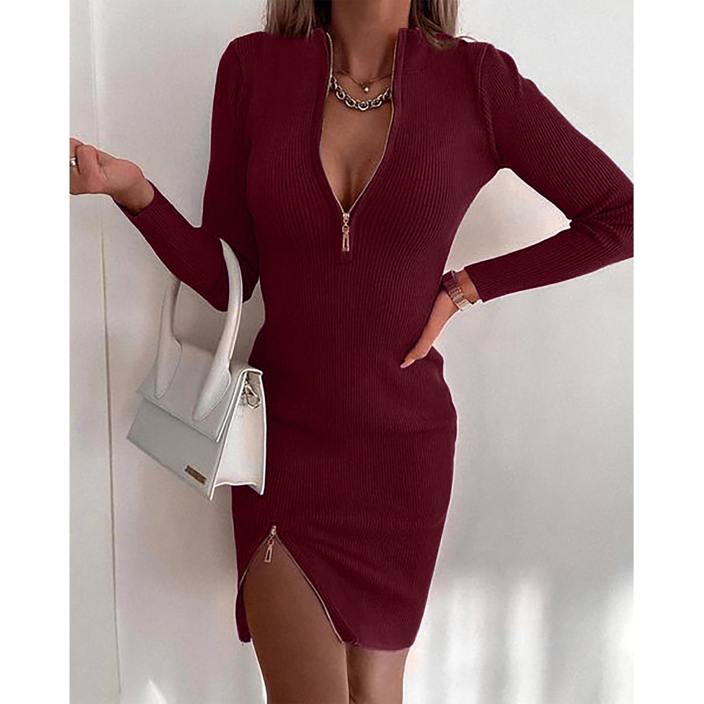 Women's Pit Strip V-Neck Dress