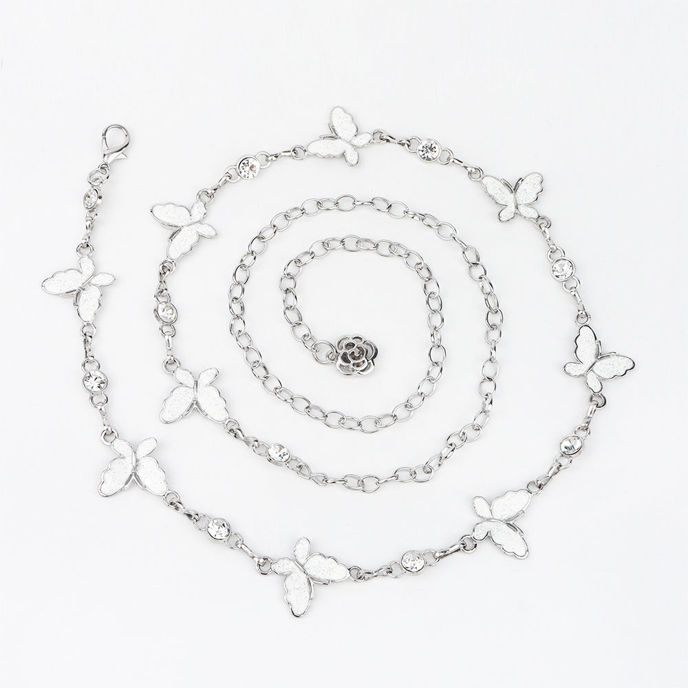 Waist Chain Female Korean Version Butterfly Drop Glue Diamond Personality Chain Hollow Rose Pendant Collocation Dress All Match