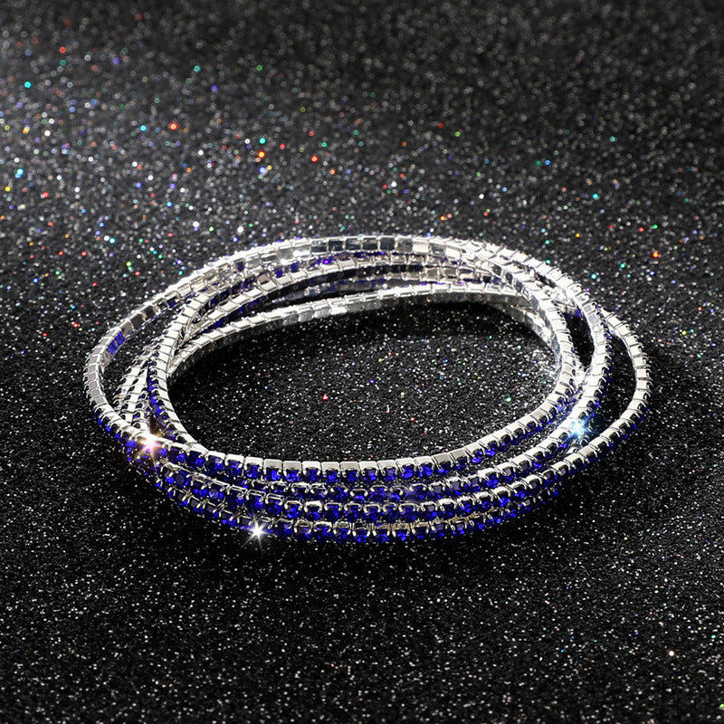 Diamond-embedded Stretch Bracelet 2mm Single Row Color
