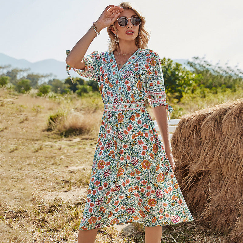 Vacation Style Long Floral Dress Women's Women's A-Line Skirt