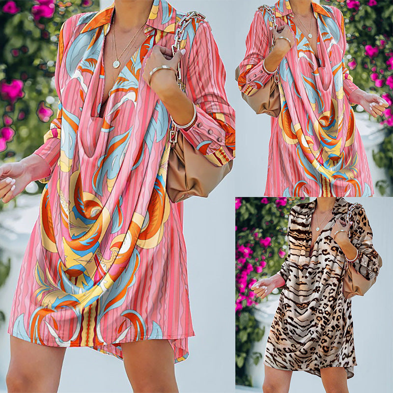 New Ladies' Printed Loose Lapel Dress