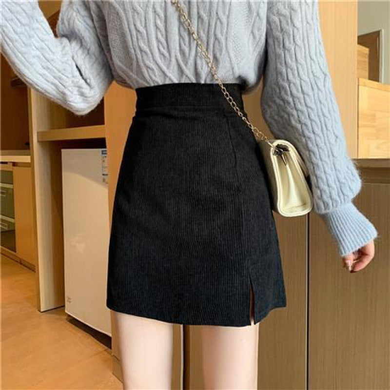 Pattern Corduroy Female Retro High Waist A-Line Skirts Womens Mini