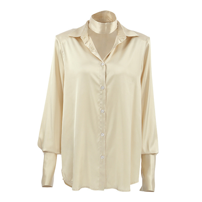 Champagne French Satin Shirt Autumn And Winter Temperament Professional Inner Wear
