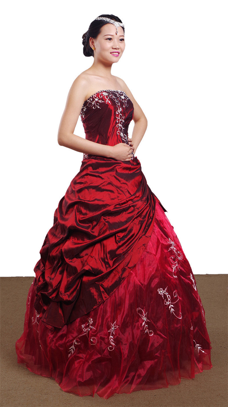 Wedding Dress Handmade Silver Embroidered Taffeta Formal