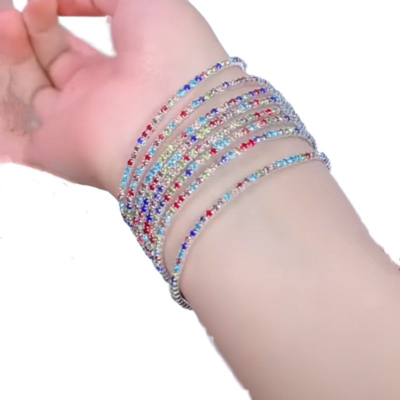 Diamond-embedded Stretch Bracelet 2mm Single Row Color