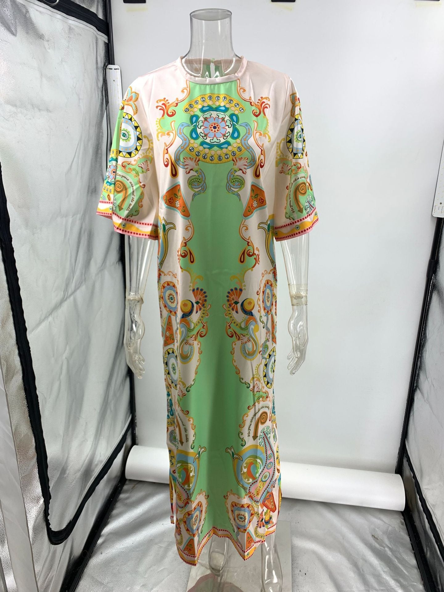 Women's Summer Printing Positioning Satin Split Maxi Dress