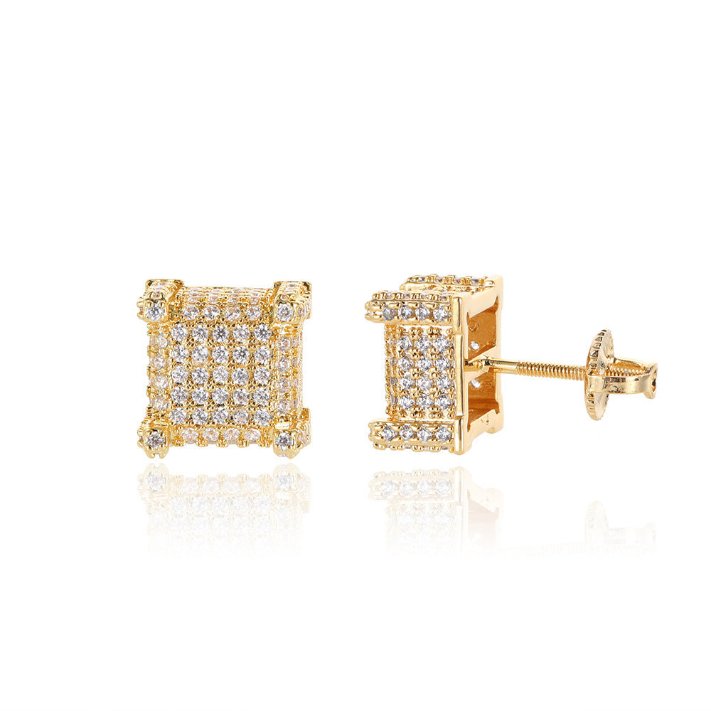 European Hip Hop Micro Inlaid Zircon Square Ear Studs