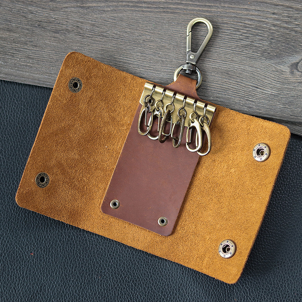 First Layer Cowhide Coin Purse Car Multifunctional Keychain