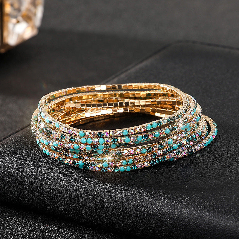 Diamond-embedded Stretch Bracelet 2mm Single Row Color