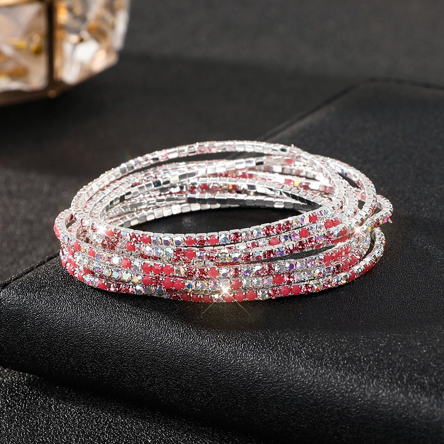 Diamond-embedded Stretch Bracelet 2mm Single Row Color