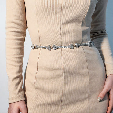 Metal Waist Chain Decorative Belt Dress Suit Chain Accessories Rhinestone Bone Shaped Belt